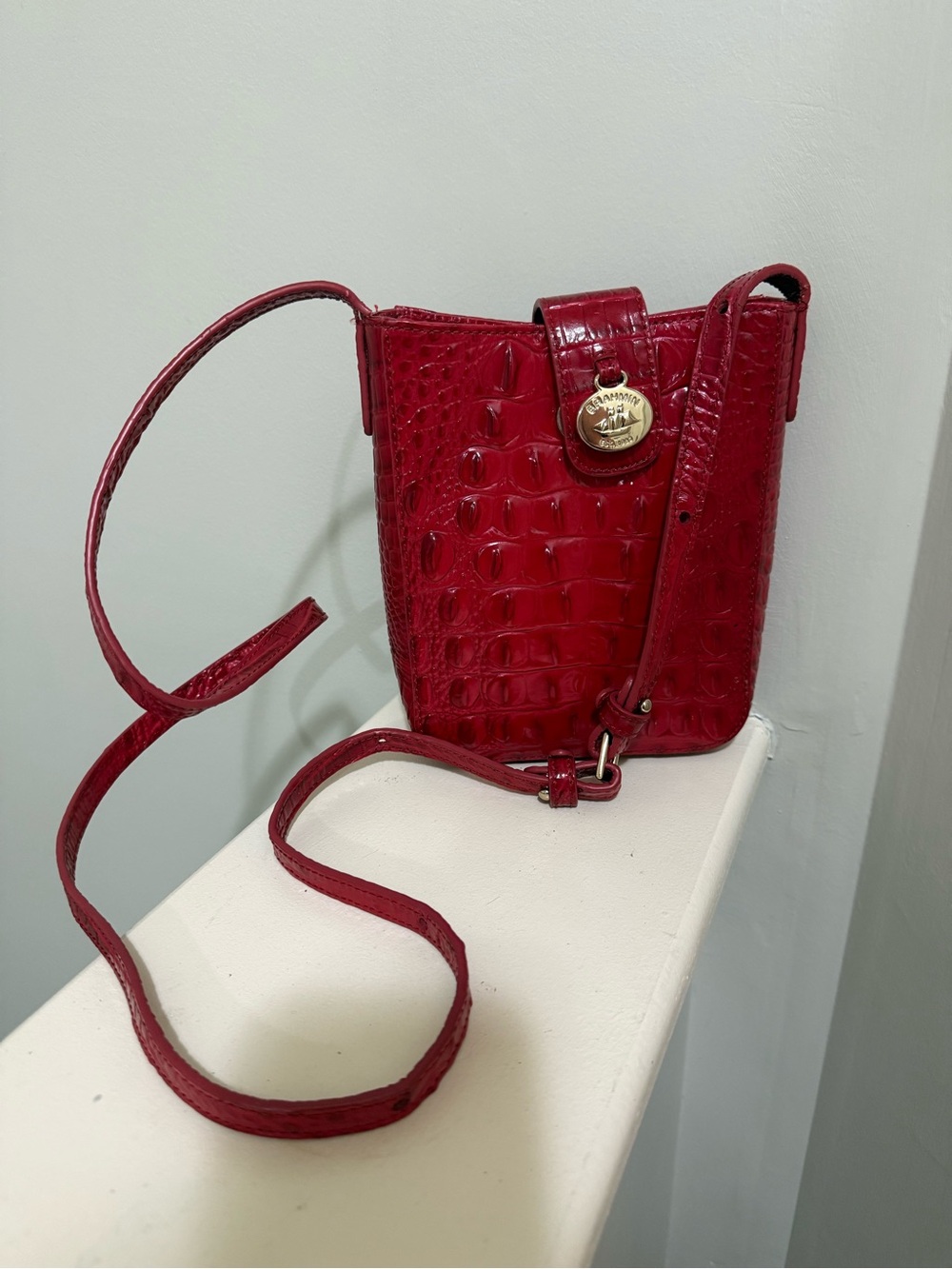 Brahmin Marley Red Croc-Embossed Leather Crossbody